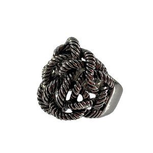 Silver Tone Twisted French Knot Statement Cocktail Ring Size 6.75 Unbranded